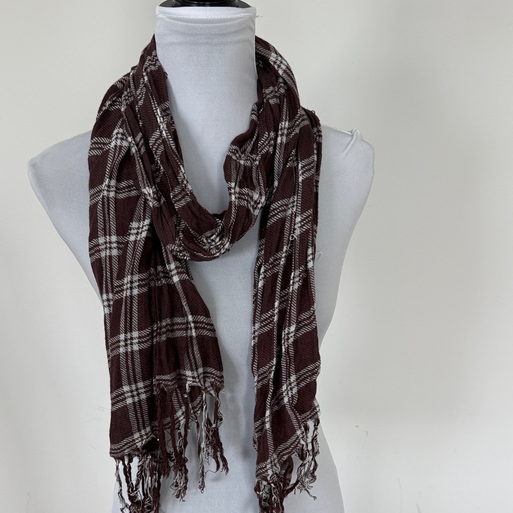 Brown Plaid‎ Scarf with Fringe